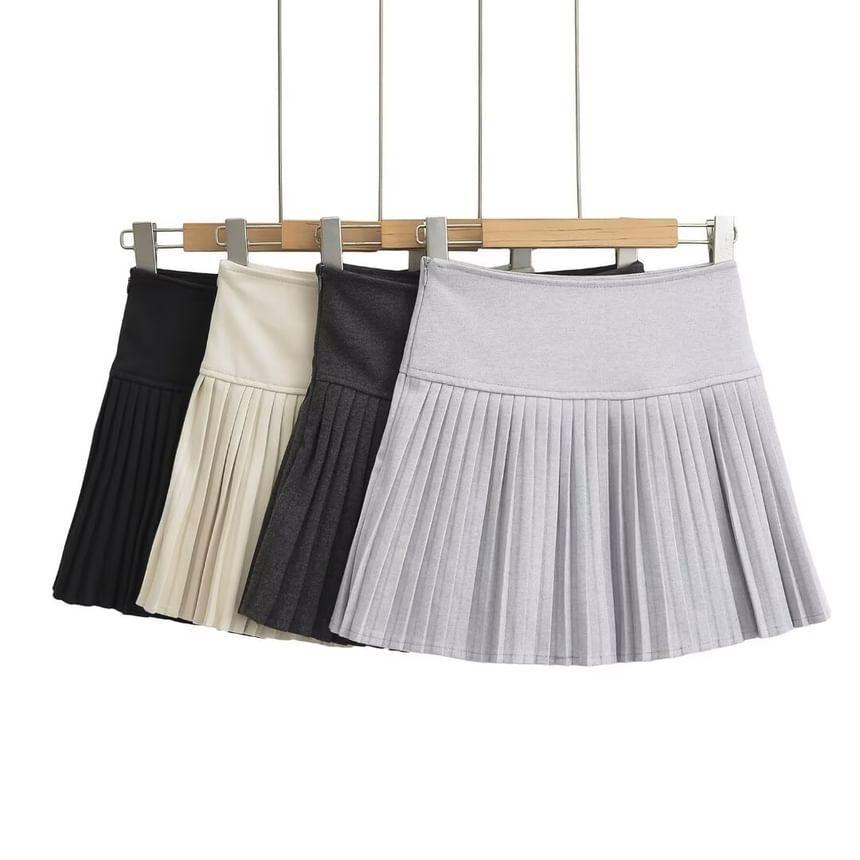 High Rise Plain Mini A-Line Pleated Skirt Product Image