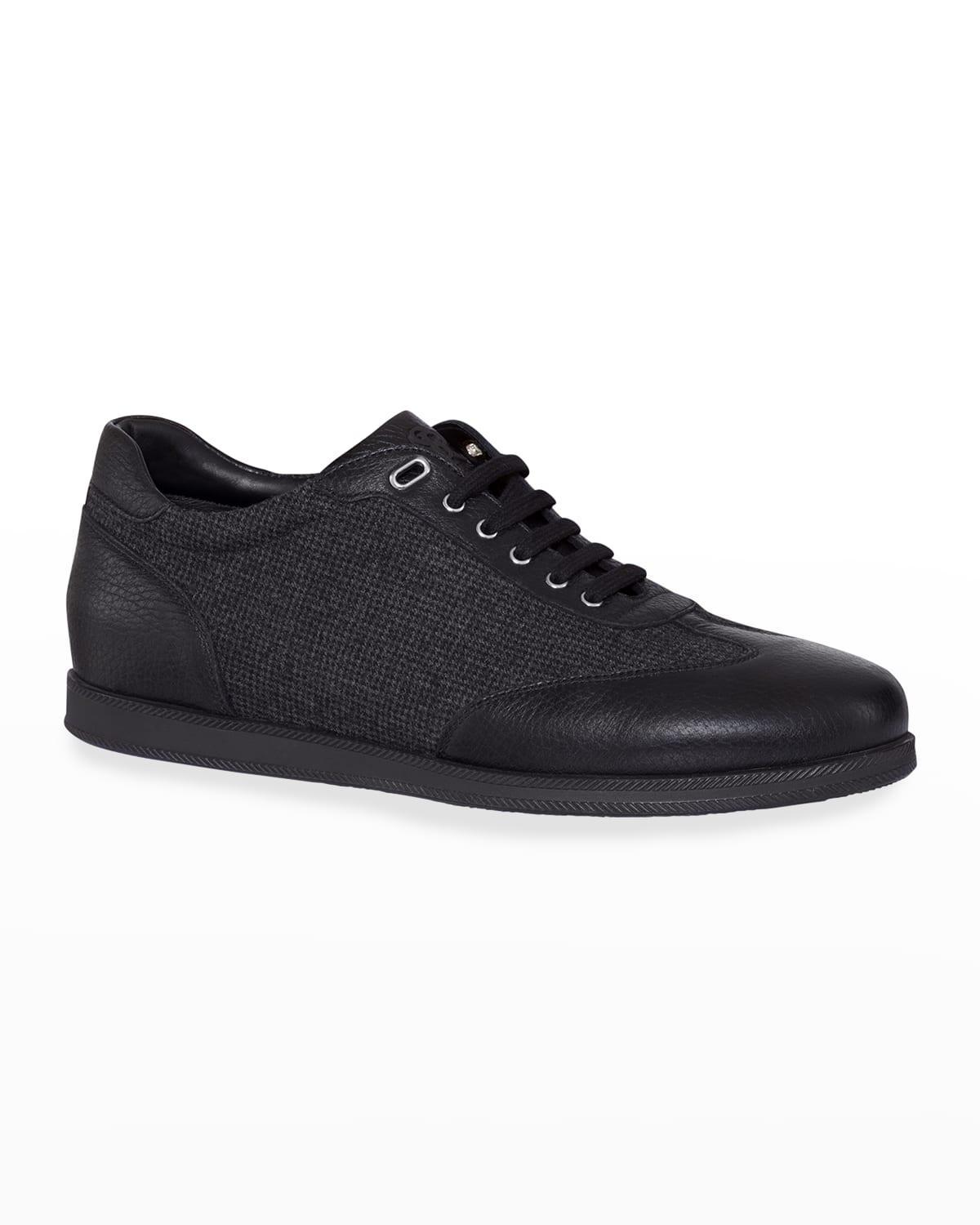 Mens Deerskin Leather Houndstooth Low-Top Sneakers Product Image