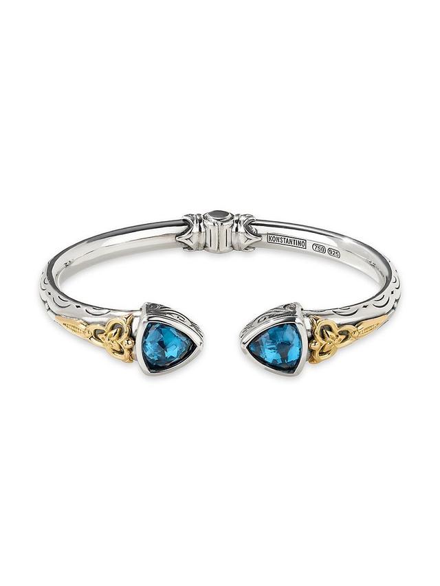 Womens Anthos Sterling Silver, 18K Yellow Gold & Blue Spinel Prism Hinge Bracelet Product Image