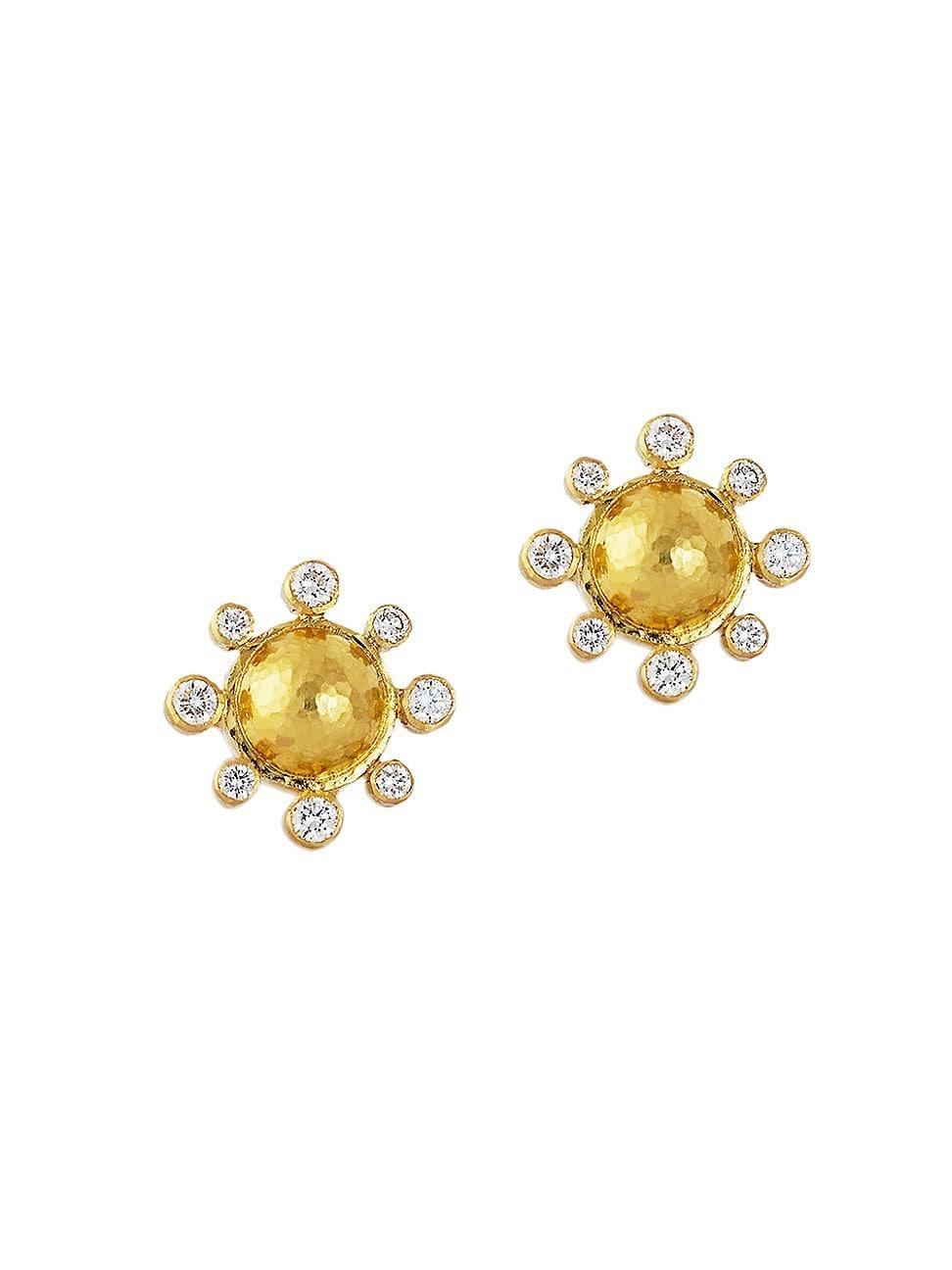 Womens 19K Yellow Gold & Diamond Stud Earrings Product Image