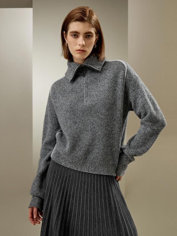 Cashmere Half Zip-Up Ribbed Sweater product image