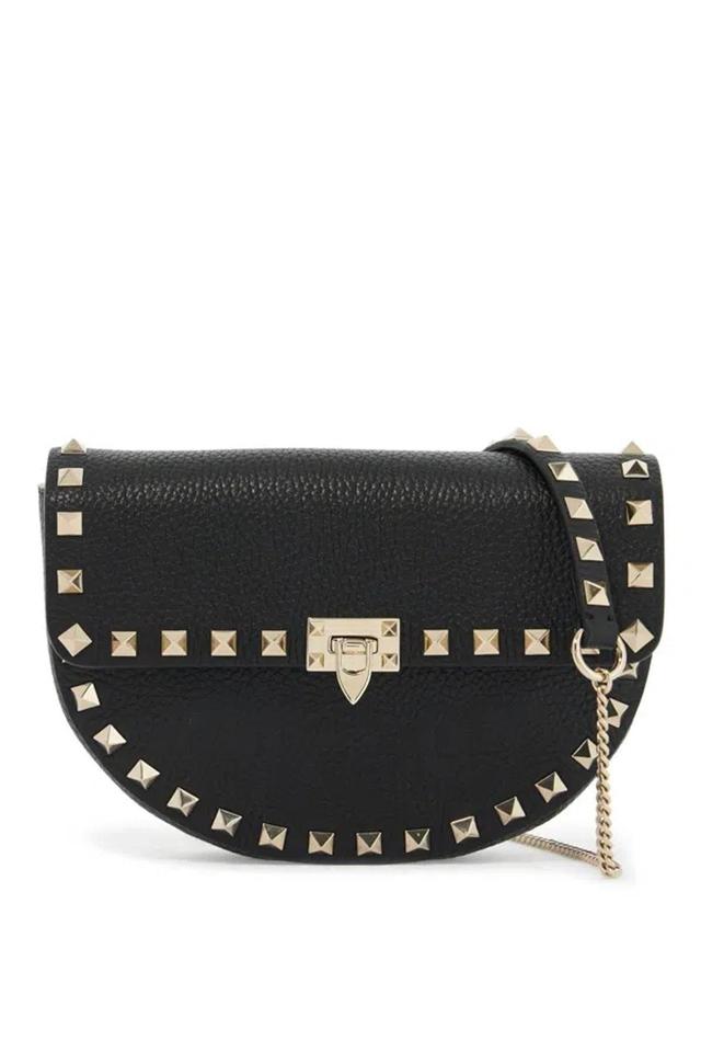 Mini Rockstud Leather Saddle Crossbody Bag In 0no Nero Product Image