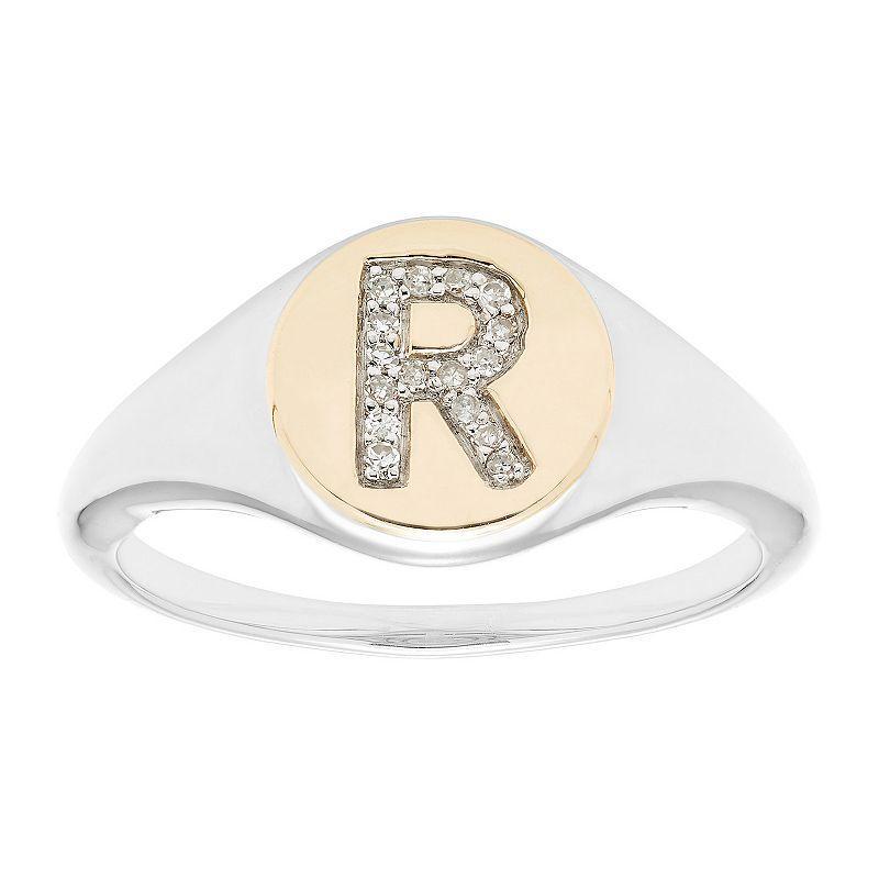 Its Personal 14k Gold Over Sterling Silver Diamond Accent Initial Signet Ring, Womens Two Tone R Product Image