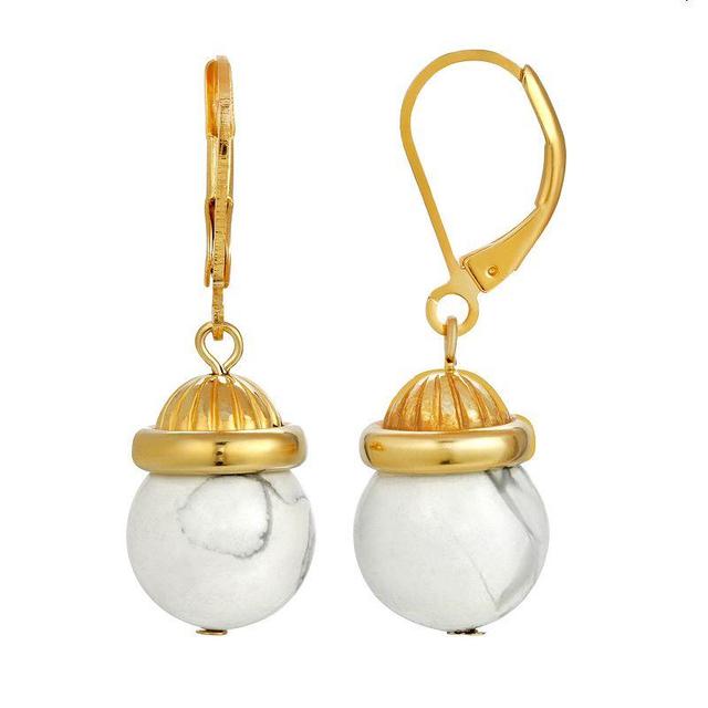 1928 Gold Tone Simulated White Howlite Drop Earrings, Womens Product Image