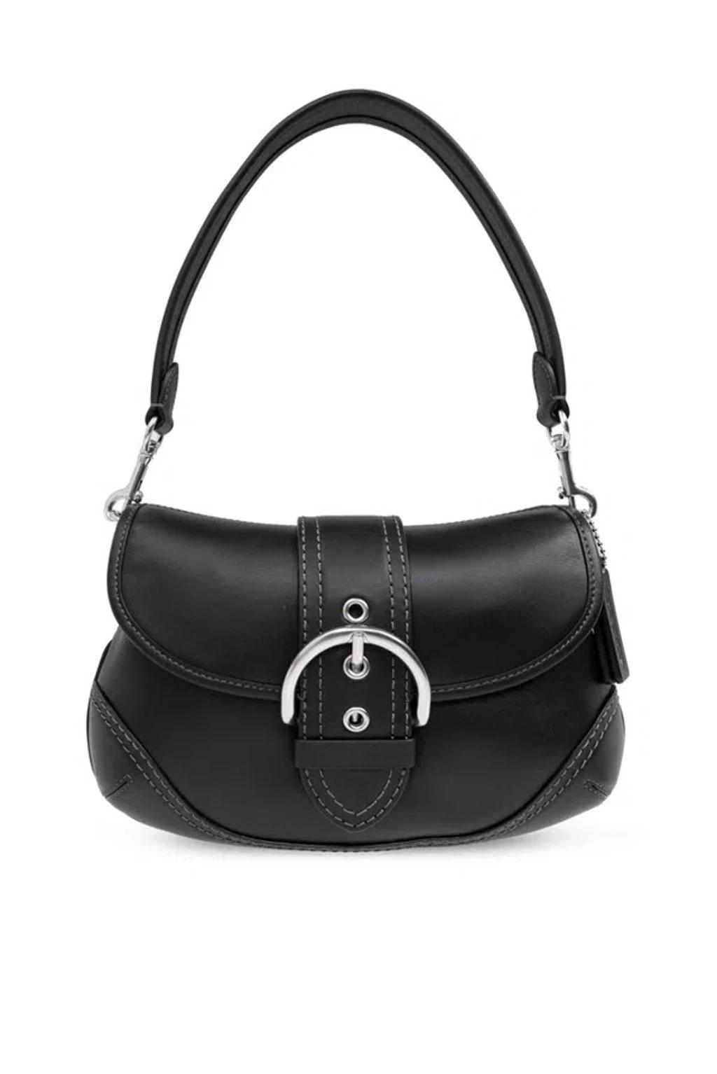 Buckle-detail Leather Shoulder Bag In Black Product Image