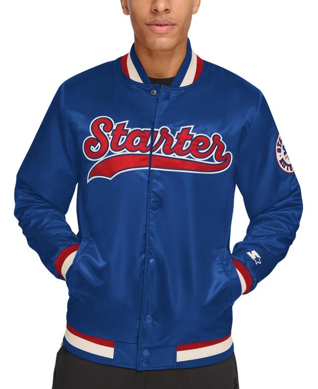 Starter Mens Classic-Fit Satin Varsity Bomber Jacket - Royal Product Image