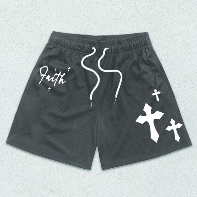 Faith Cross Graphic Print Mesh Shorts Product Image