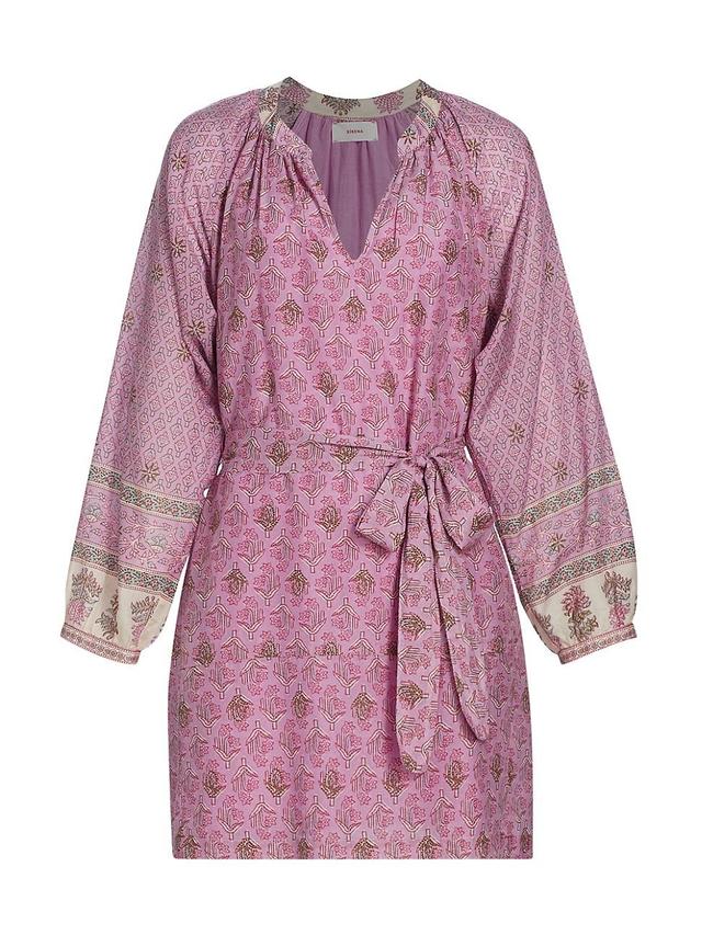 XRENA Hart Long Sleeve Belted Cotton & Silk Dress Product Image