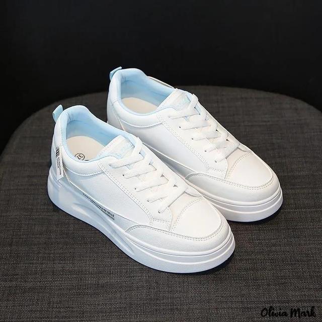 Olivia Mark – Thick-Soled, Breathable, Height-Increasing, Simple White Leather Shoes for Fall Product Image