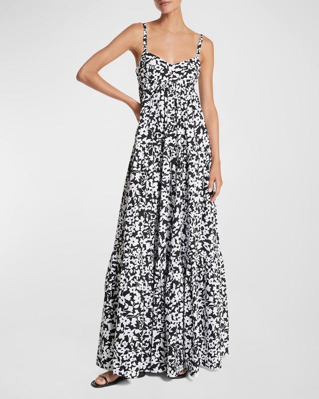 Michael Kors Collection Floral Print Tiered Cotton Poplin Maxi Dress Product Image