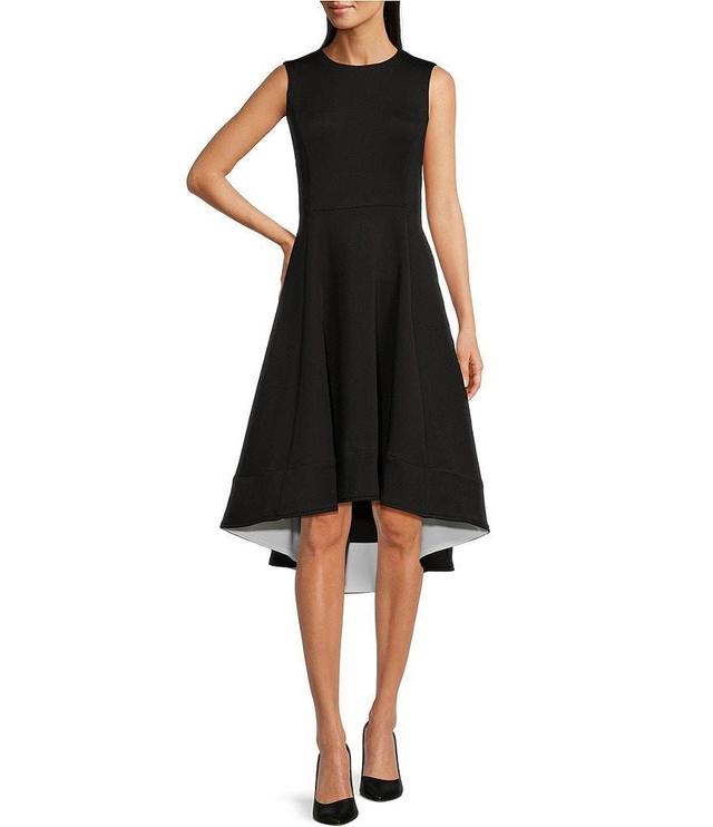 Calvin Klein Sleeveless Crew Neck Color Block Scuba Fit and Flare Dress Product Image