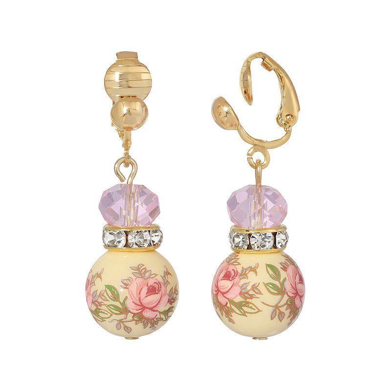 1928 Floral Beaded Clip On Earrings, Womens, Pink Product Image