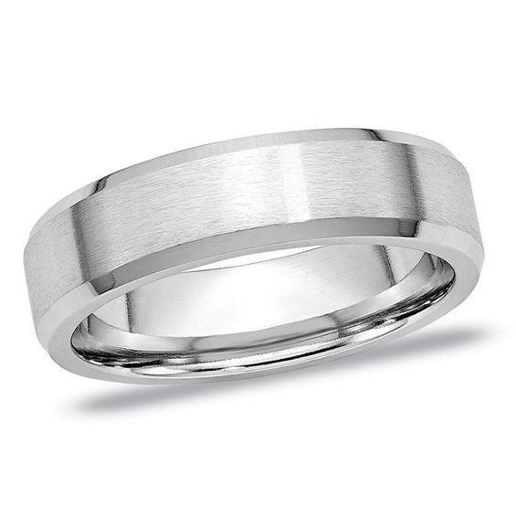 Men's 6.0mm Satin Center Bevel-Edged Wedding Band in Cobalt Product Image