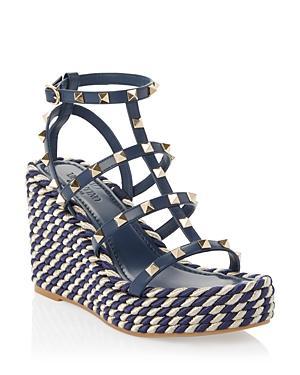 Valentino Garavani Womens Rockstud Caged Espadrille Wedge Sandals Product Image