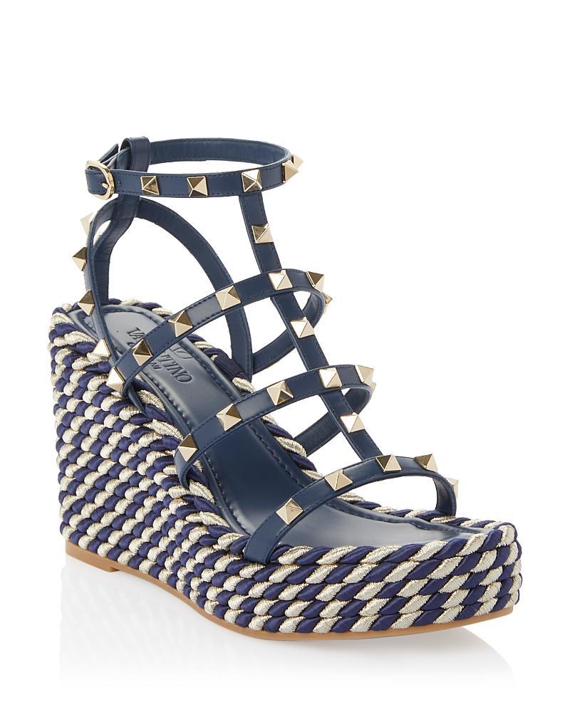 Valentino Garavani Womens Rockstud Caged Espadrille Wedge Sandals Product Image