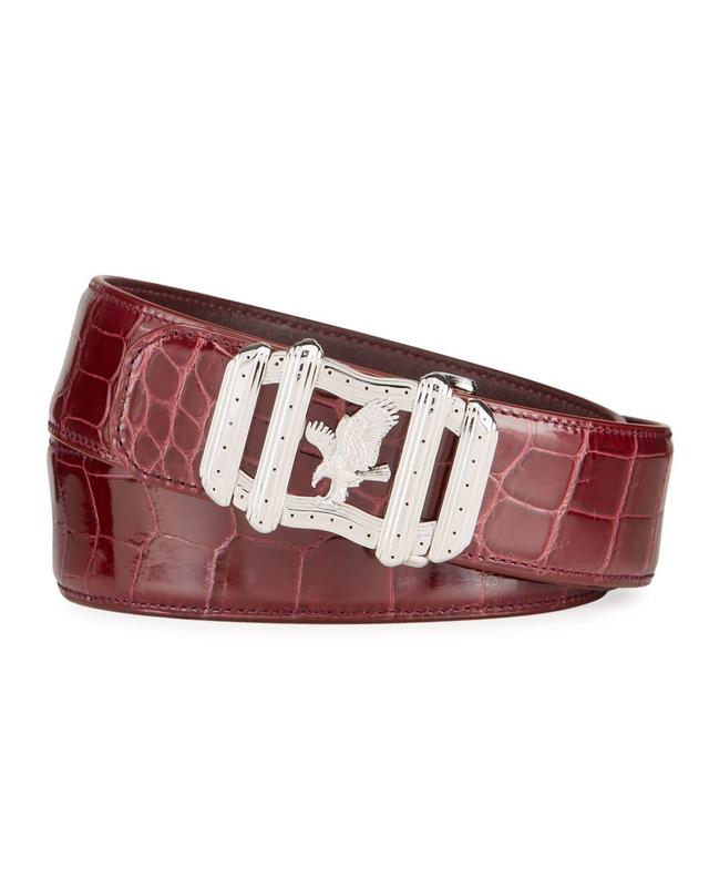 Stefano Ricci Men's Signature Eagle-Buckle Crocodile Belt - Size: 34in / 85cm - DARK RED Product Image