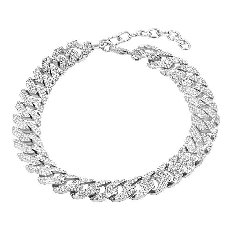 Adornia Silver-Tone Crystal Cuban Chain Choker Necklace, 12-1/2 + 3 extender Product Image