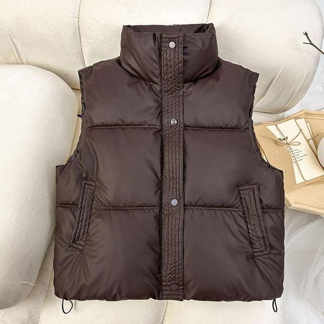 High Neck Plain Zip-Up Puffer Vest Product Image