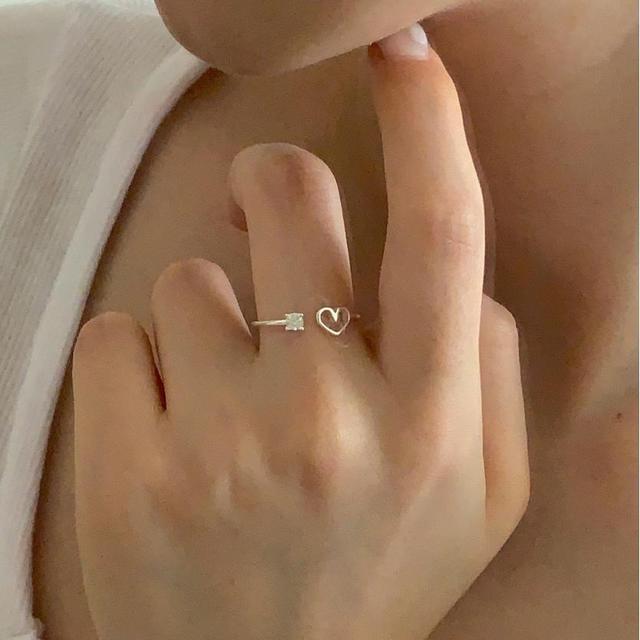 Heart Rhinestone S925 Sterling Silver Open Ring Product Image