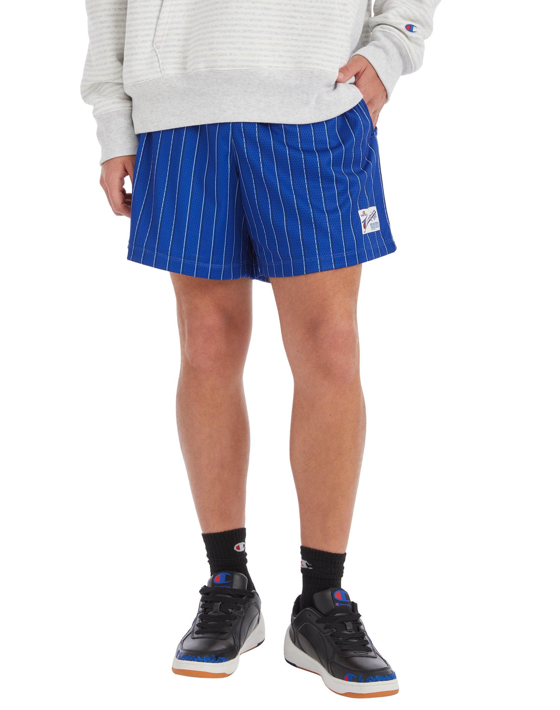 Mens Champion Mesh Shorts, Script Logo, 6 Inch Double Vert Stripe Blue L Product Image