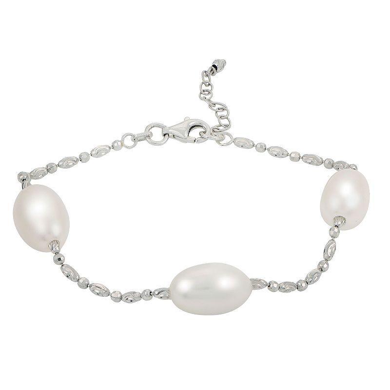 PearLustre by Imperial Sterling Silver Freshwater Cultured Pearl Station Bracelet, Womens Product Image