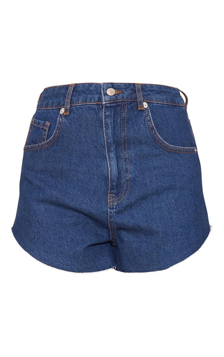 Indigo Blue Wash High Side Denim Mom Shorts Product Image