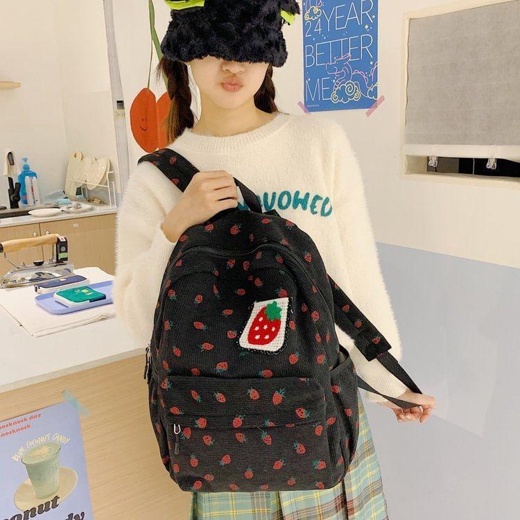 Strawberry Patterned Corduroy Backpack Product Image