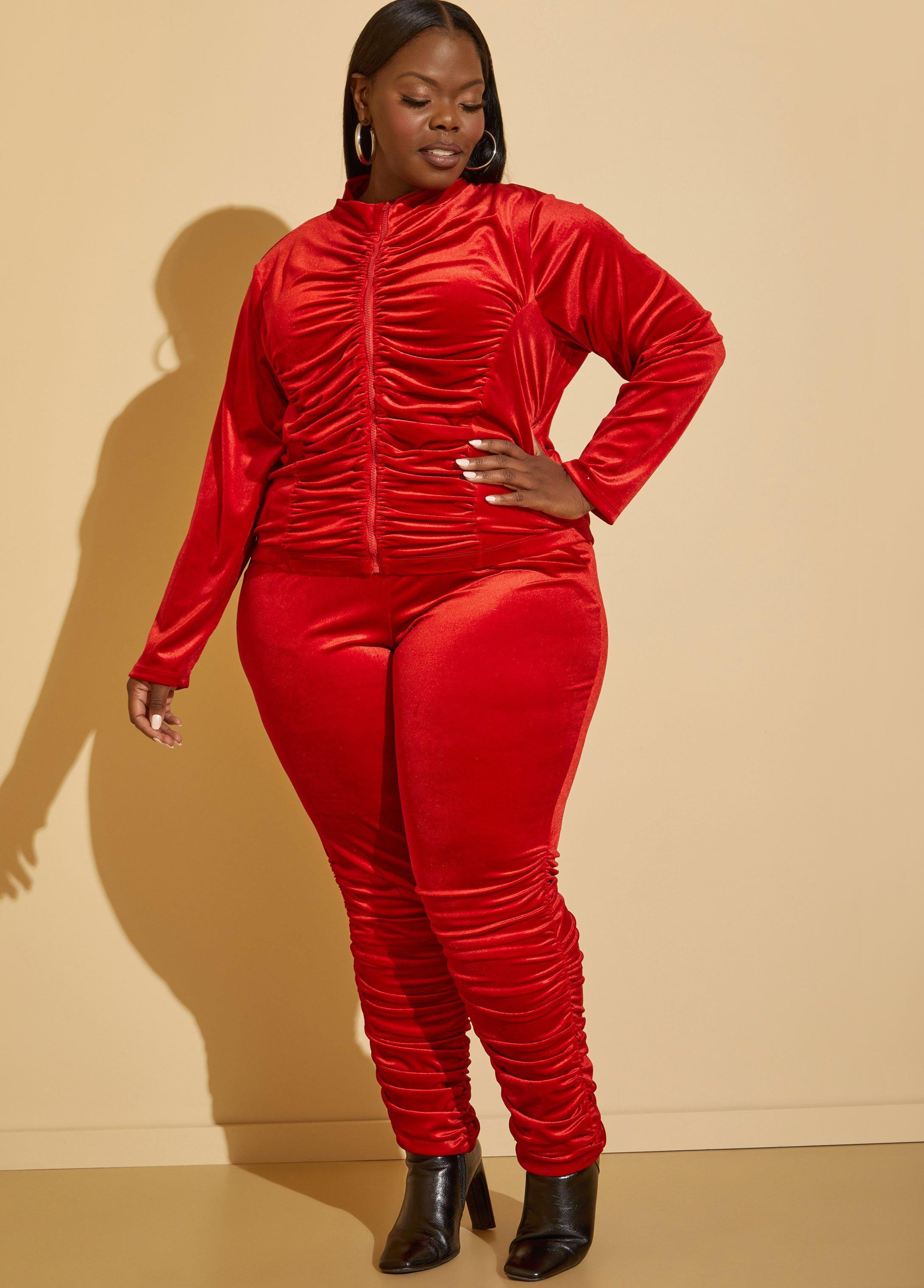 Plus Size Ruched Velvet Leggings Ashley Stewart Product Image