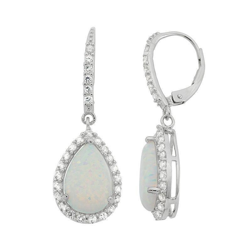 Designs by Gioelli Lab-Created Opal & Lab-Created White Sapphire Sterling Silver Teardrop Halo Earrings, Womens Product Image