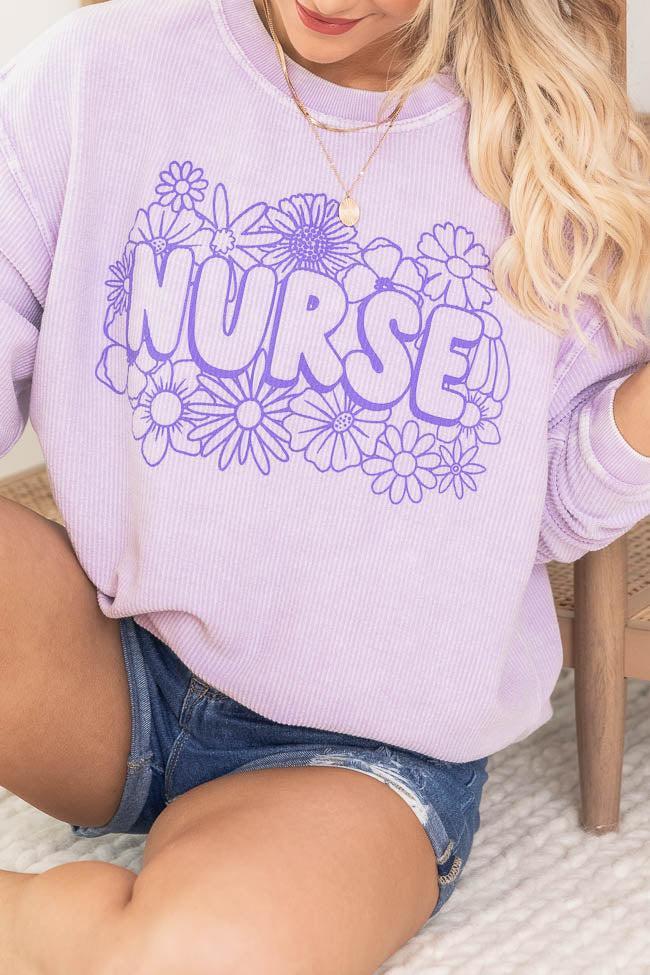 Nurse Floral Lilac Corded Graphic Sweatshirt FINAL SALE Product Image