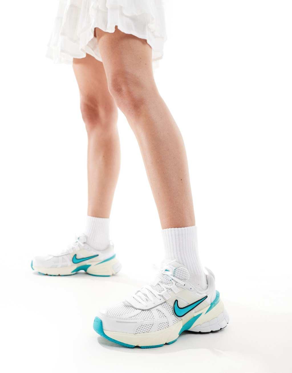 Nike V2K Run sneakers in white and turquoise  Product Image