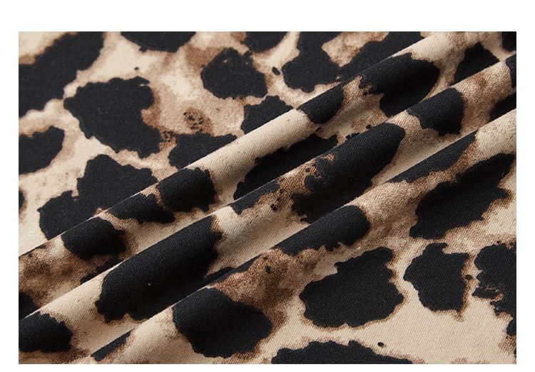 Off-Shoulder Long-Sleeve Leopard Print Tee Product Image