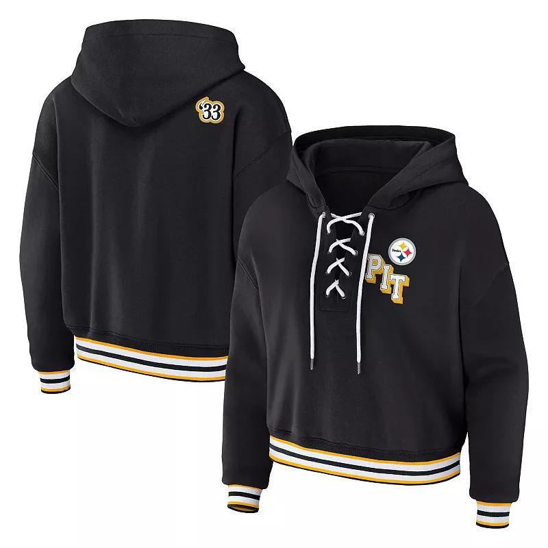 Womens WEAR by Erin Andrews Pittsburgh Steelers Plus Size Lace-Up Pullover Hoodie Product Image