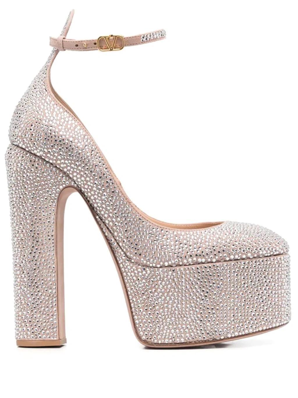 Crystal-embellished Leather Platform Pumps In Crystal Rose Product Image