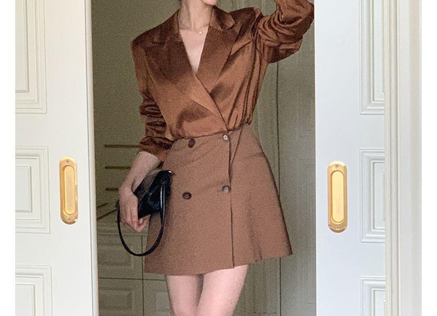 Long-Sleeve Plain Single-Breasted Mini Blazer Dress Product Image