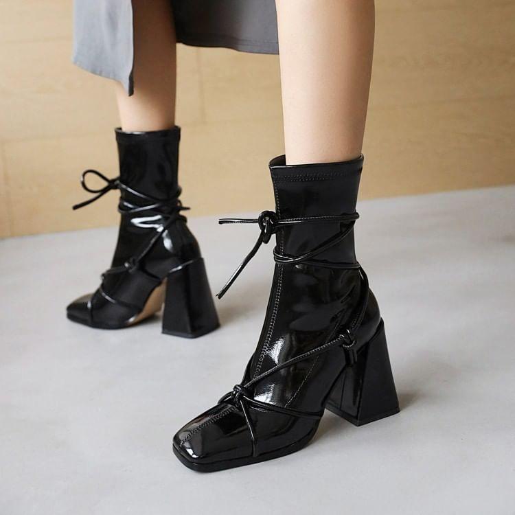 Block Heel Square Toe Short Boots Product Image