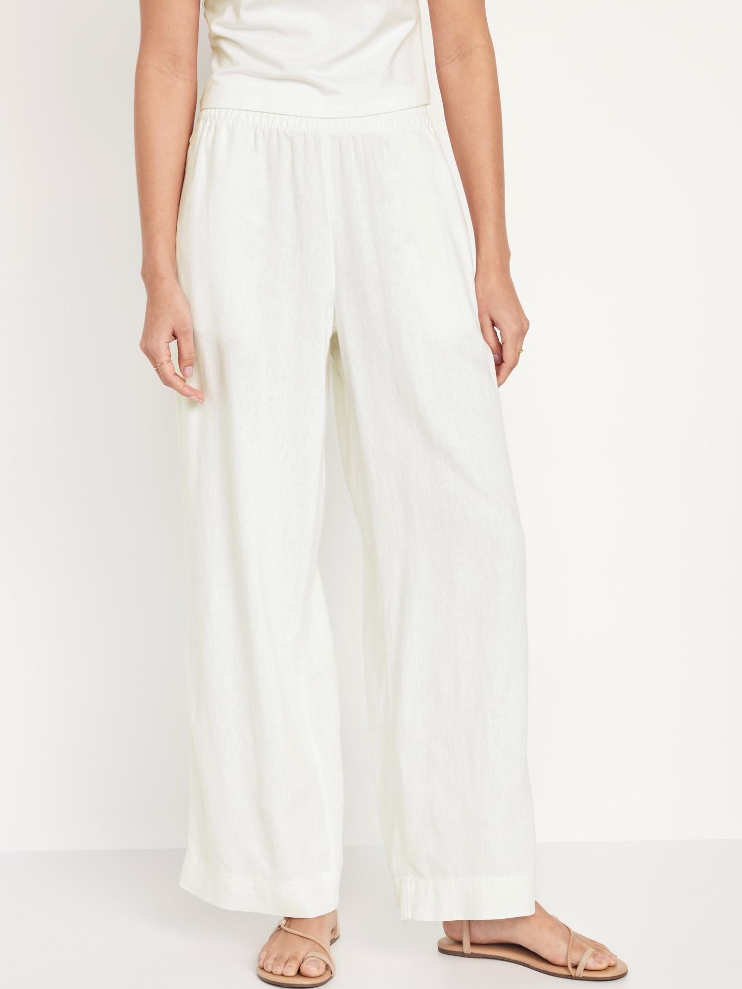 High-Waisted Linen-Blend Wide-Leg Pants for Women product image