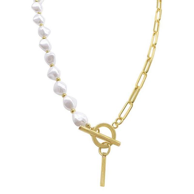 Adornia Simulated Pearl & Paperclip Chain Initial Toggle Necklace, Womens, Gold Tone Y Product Image