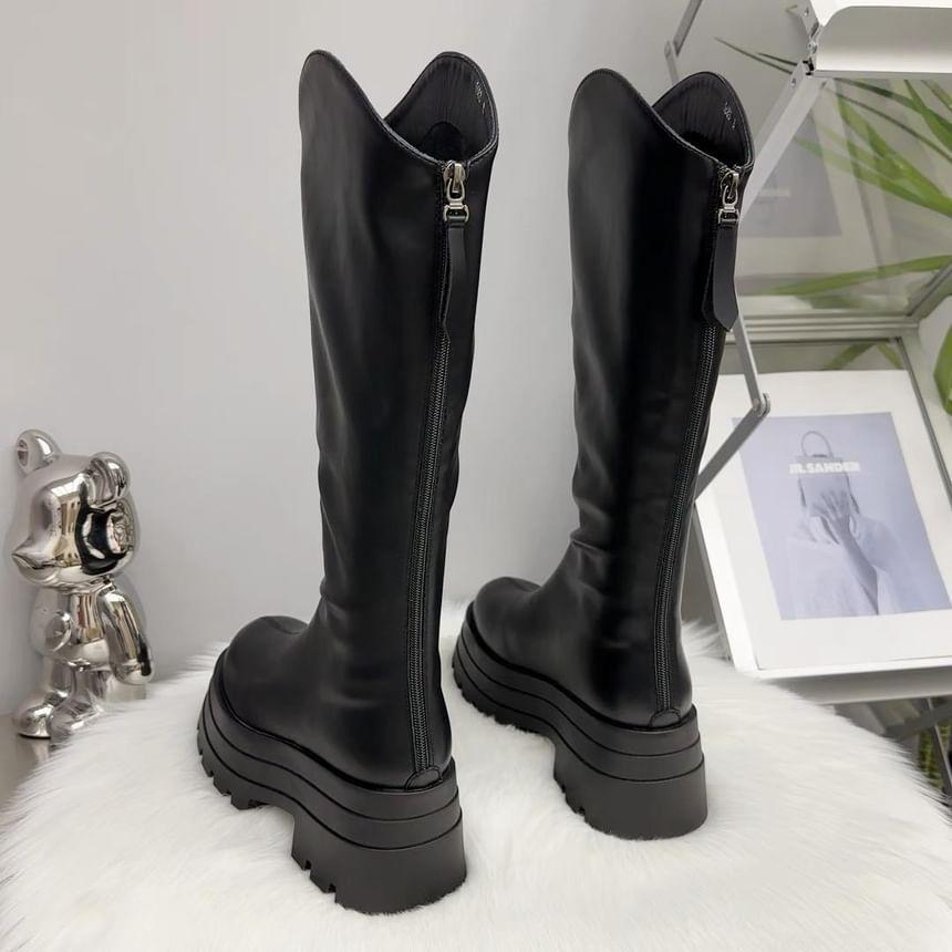 Faux Leather Platform Tall Boots Product Image