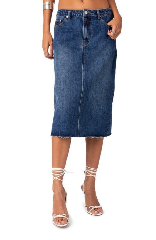 EDIKTED Mirah Raw Hem Denim Midi Skirt Product Image