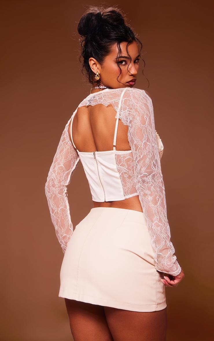 Cream Lace Satin Insert Sleeve Detail Corset Product Image