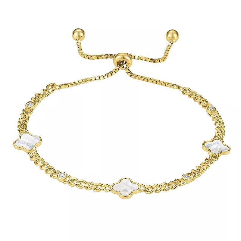 Designs by Gioelli 14k Gold over Sterling Silver Mother-of-Pearl Clovers Bracelet, Womens Gold Tone Product Image