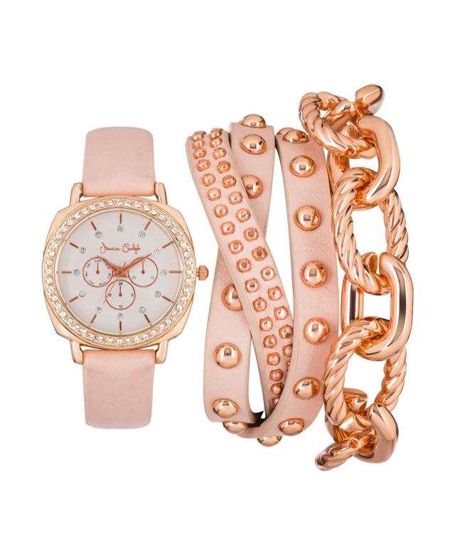 Jessica Carlyle Womens Analog, Three-Hand Quartz Blush Polyurethane Strap Watch 35mm Gift Set Product Image