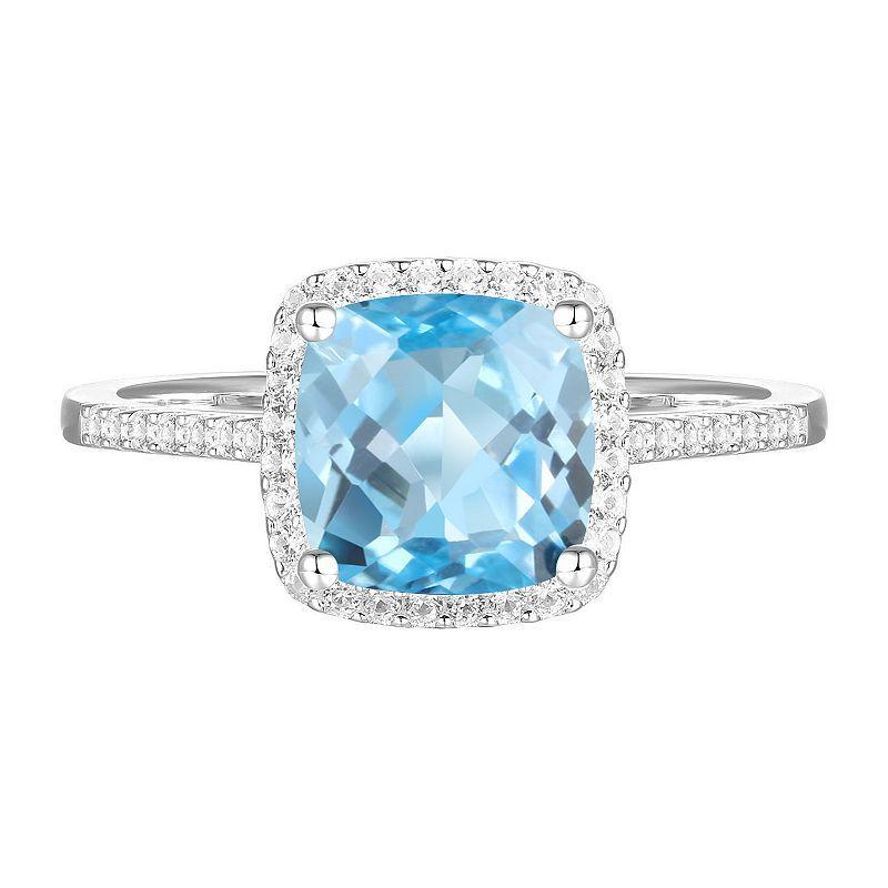 Sterling Silver Blue Topaz, Lab-Created White Sapphire Solitaire Ring, Womens Product Image