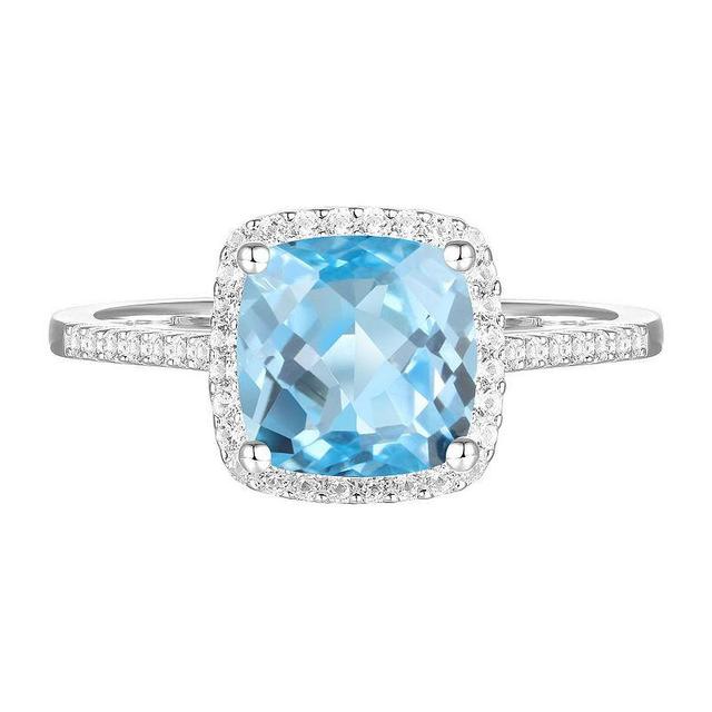 Sterling Silver Blue Topaz, Lab-Created White Sapphire Solitaire Ring, Womens Product Image