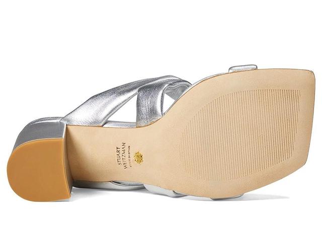 Stuart Weitzman Playa 75 Knot Block Slide (Silver) Women's Shoes Product Image