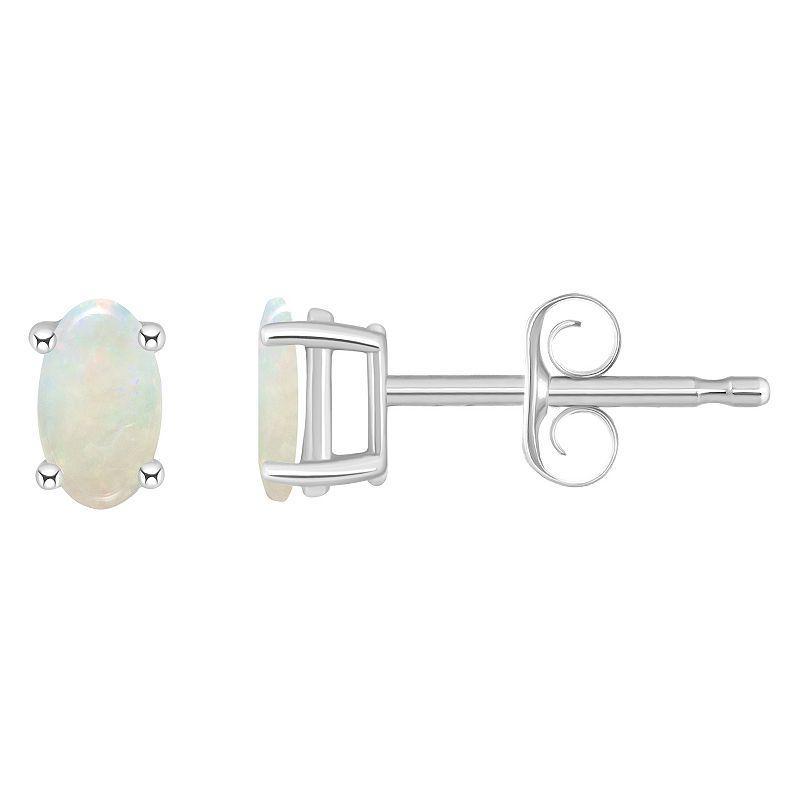 14k White Gold Oval Birthstone Stud Earrings, Womens, White Opal Oct Product Image