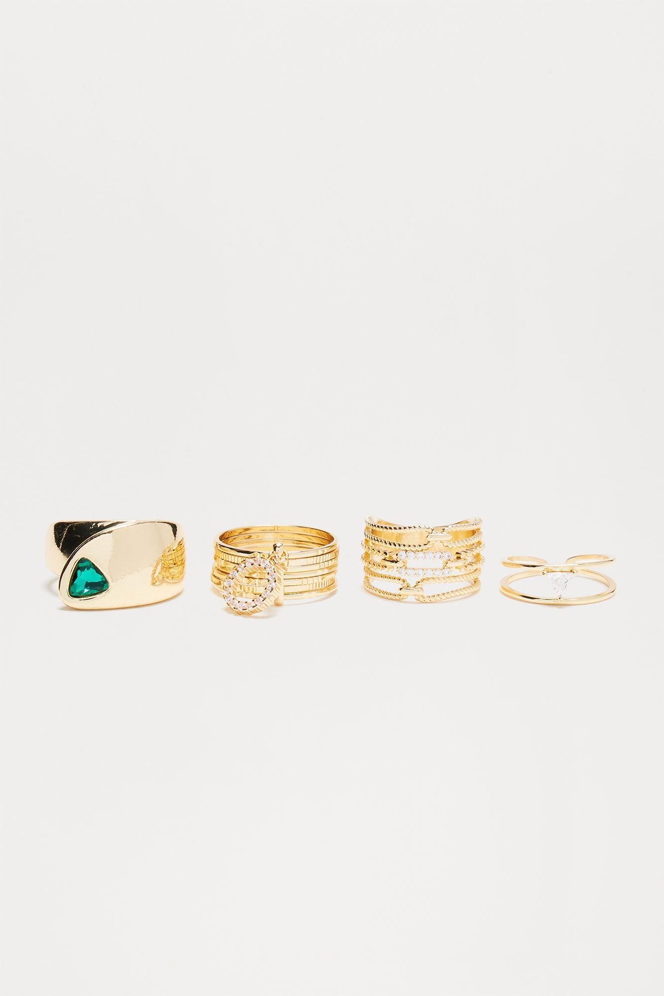 Emma 4 Piece Ring Set - Gold/Green Product Image