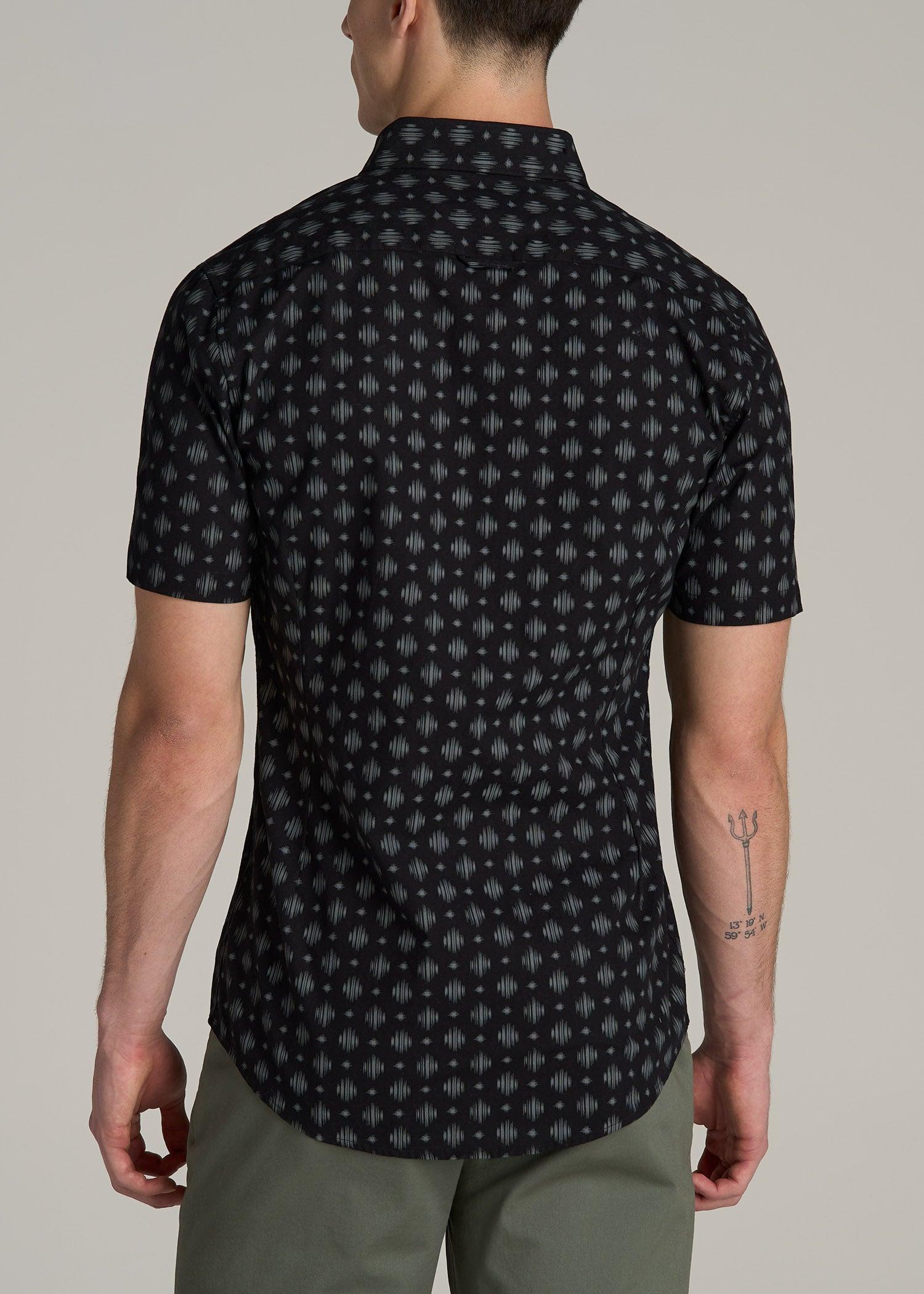 Short Sleeve Shirt for Tall Men in Black and Grey Crosshatch Product Image