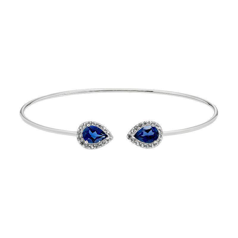 Sterling Silver Lab-Created Blue & White Sapphire Halo Cuff Bracelet, Womens Product Image